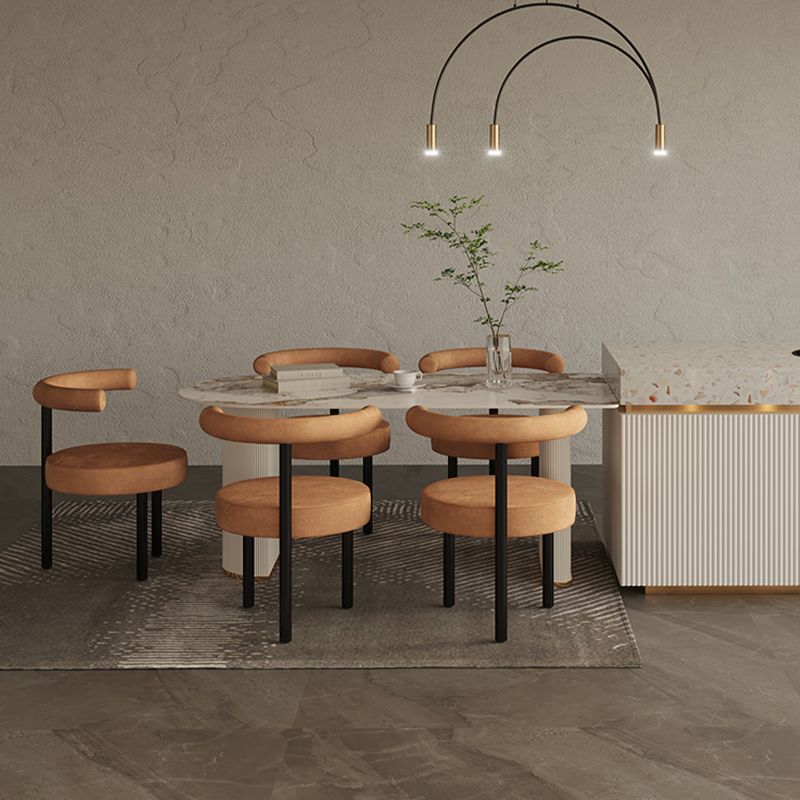 White Stone Top Dinette Table with Double Pedestal Modern Free Form Dining Table