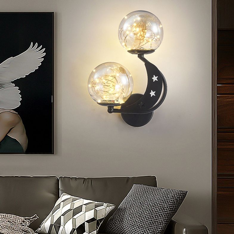 Modern Romantic LED Wall Lamp Wrought Iron Babysbreath Wall Sconce with Glass Shade