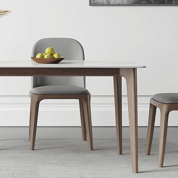 Mid-Century Rectangle Dining Table Stone Dining Table with Solid Wood Legs