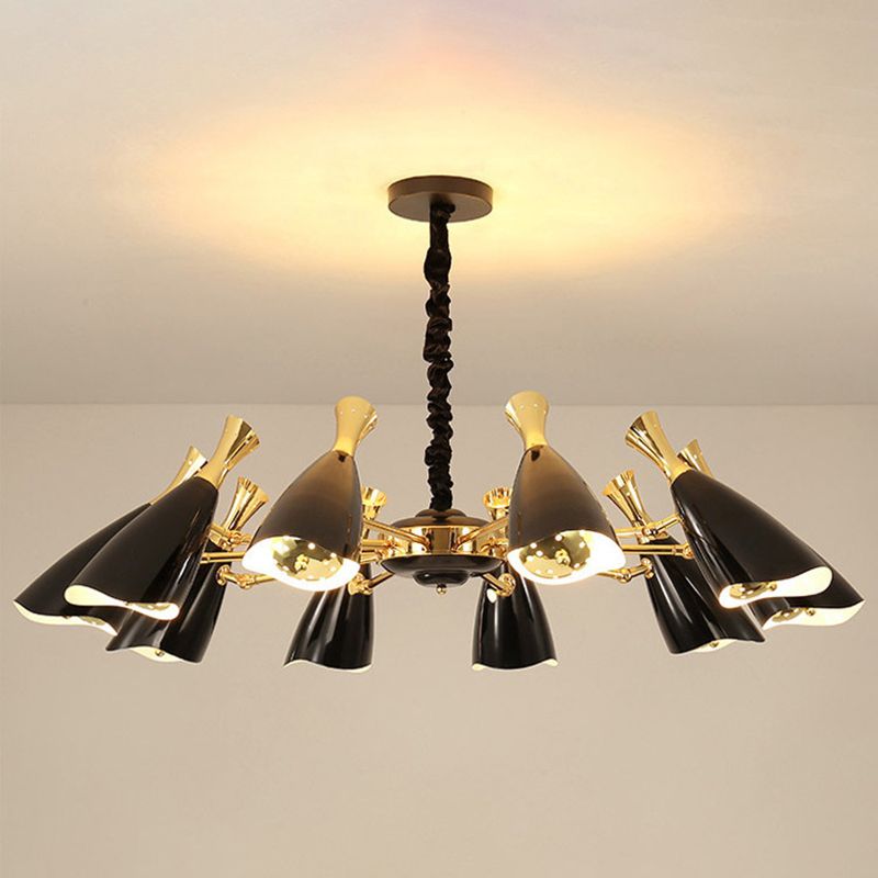 Trompeta negra colgante colgante de la lámpara de metal contemporánea accesorio de iluminación