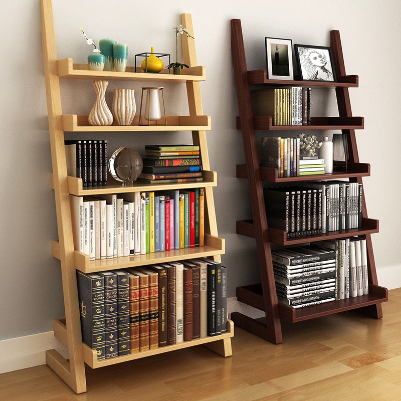 Contemporary Style Ladder Bookcase Wooden Vertical Open Back Book Shelf