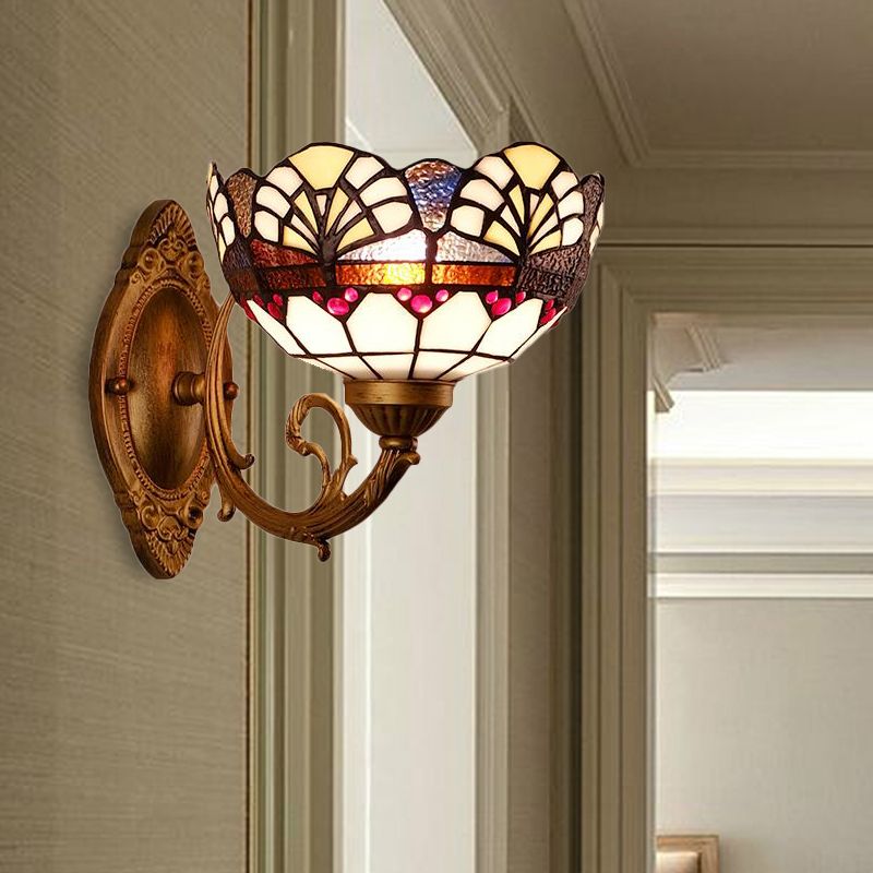 Stained Glass Bowl Wall Lighting Loft Vintage 1 Light Sconce Lamp for Living Room