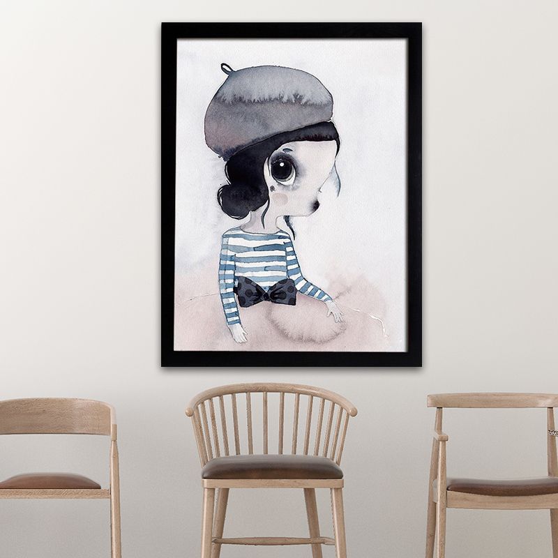 Cartoon Rabbit Painting Canvas Black Textured Wall Art Print for Childrens Bedroom