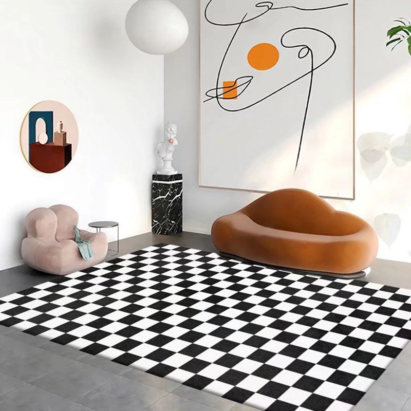 Blue Modern Rug Polyester Check Pattern Rug Stain Resistant Rug for Sitting Room