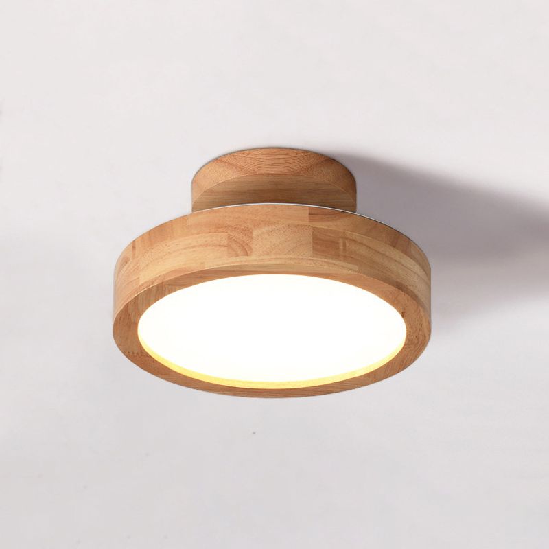 Wood Round Flush Mount Lights Contemporary Style 1 Light Flush Mount Ceiling Lights
