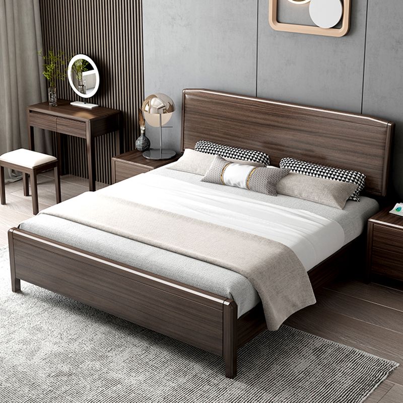 Mid-century Wood Walnut Bed Frame 85-In D Panel Bed Frame in Brown