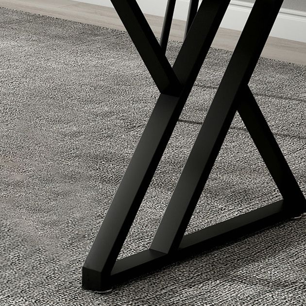 Rectangle Casual Dining Table Grey Tone Fixed Table with Sintered Stone