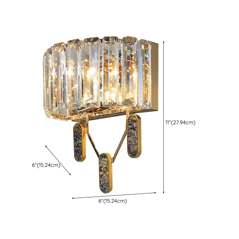 Crystal Half-Cylinder Shape Wall Sconce Modern Style 2 Lights Wall Light Fixture in Brass