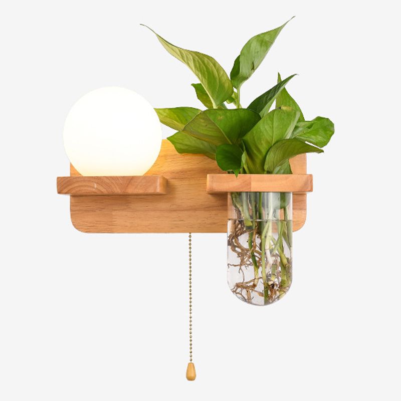 Modern Style Ball Shape Wall Light Wood 1 Light Sconces for Bedroom without Plant