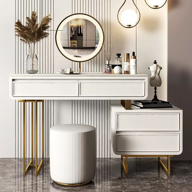 Glam Style White Gold Dresser Bedroom with Drawer Standing Make-up Vanity