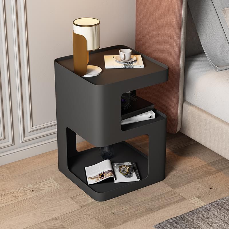 Metal Abstract Base End Table 21.65" Tall Square Top Side Table with Storage