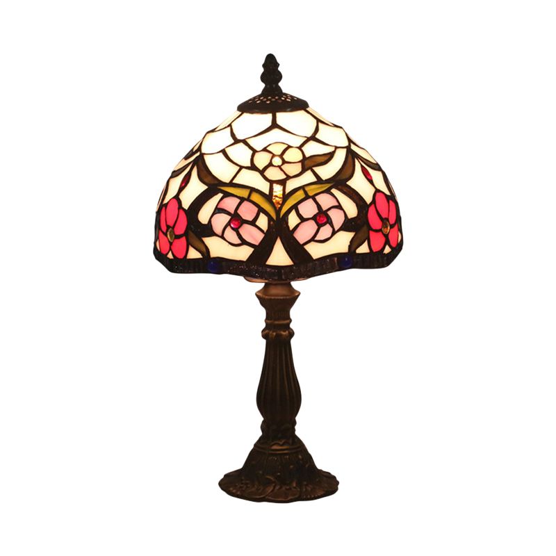 Tiffany Bowl Night Lighting 1 Head Hand Cut Glass Flower Patterned Table Light in Red/Yellow/Purple for Bedside