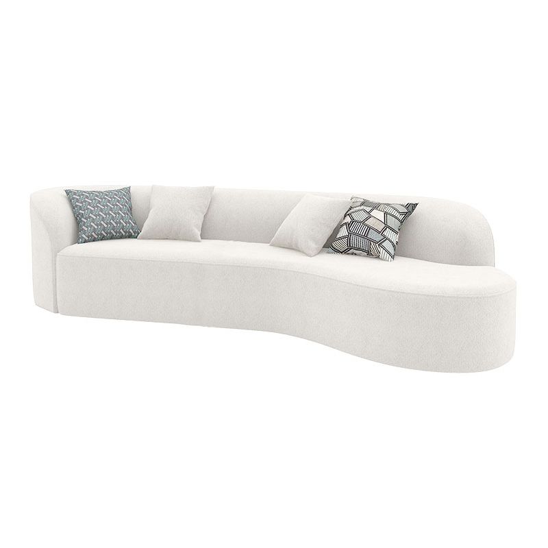 Modern 27.55" H White Wool Tuxedo Arm Curved Sofa for Living Room