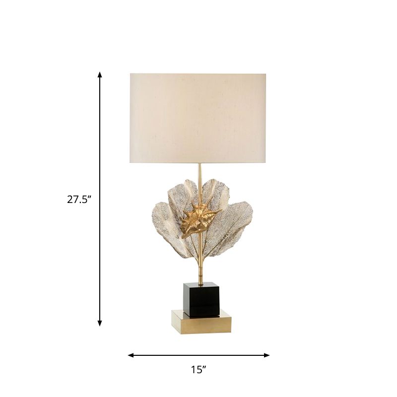 Black-Gold Drum Shade Desk Light Vintage Style Tissu 1-Bulb Living Room Nightstand lampe