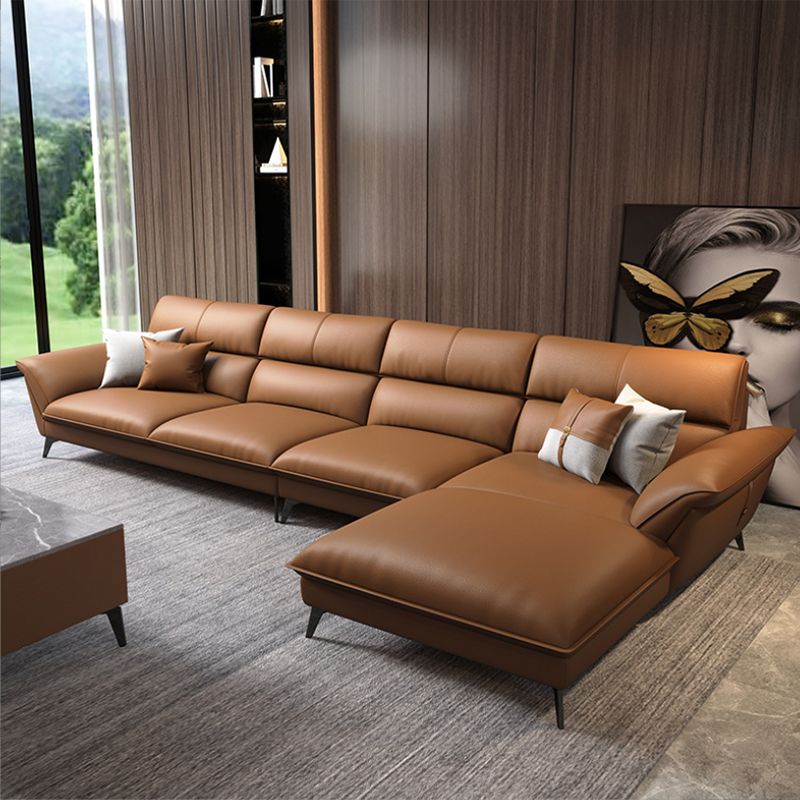 Modern Cushions Flared Arm Living Room Faux Leather Stationary Seating