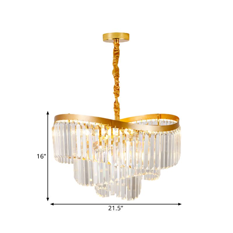 Spiral Clear Crystal Prisms Chandelier Light Contemporary 10/11 Bulbs Living Room Suspension Pendant, 21.5"/30" Wide