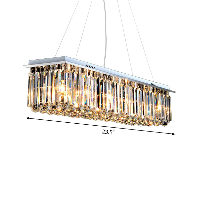 Rectangle Restaurant Ceiling Pendant Contemporary Crystal 4/5/6 Lights Stainless Steel Island Lamp
