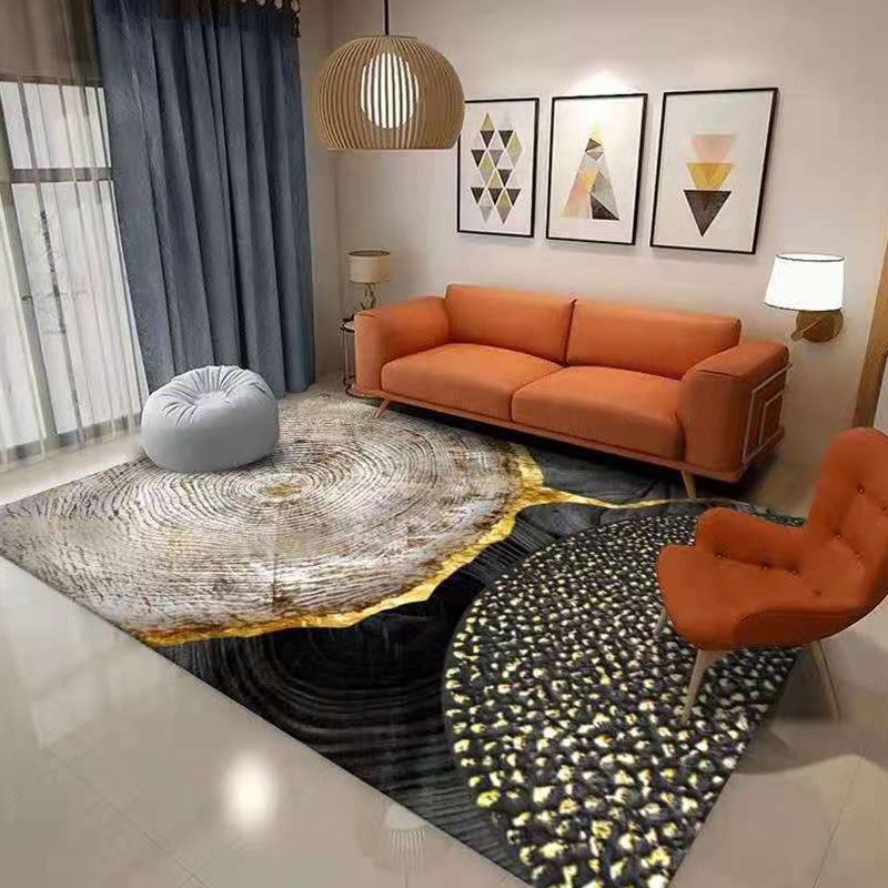 Modern Color Block Area Carpet Grey Polyester Area Rug Non-Slip Backing Rug for Home Decor