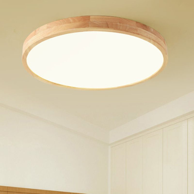 Simple Round Flush Mount Light Single Light Wood LED Ceiling Light