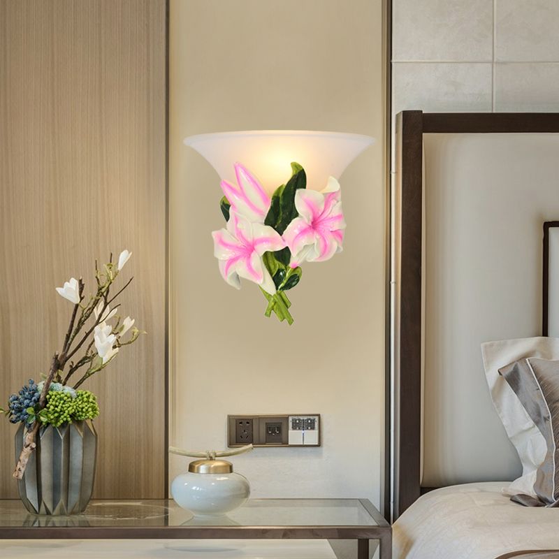 1 Light Resin Wall Lamp Modern Stylish Exquisite Pink Floral Flush Mount Wall Sconce