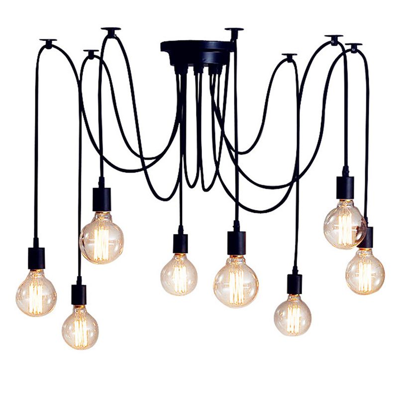 Black Down Lighting Pendant Loft Style Metal Swag Hanging Pendant Light for Living Room