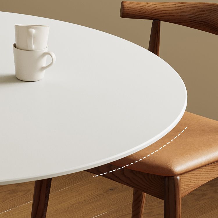 Modern Round Dining Room Table with Solid Wood Cone Base for Living Room