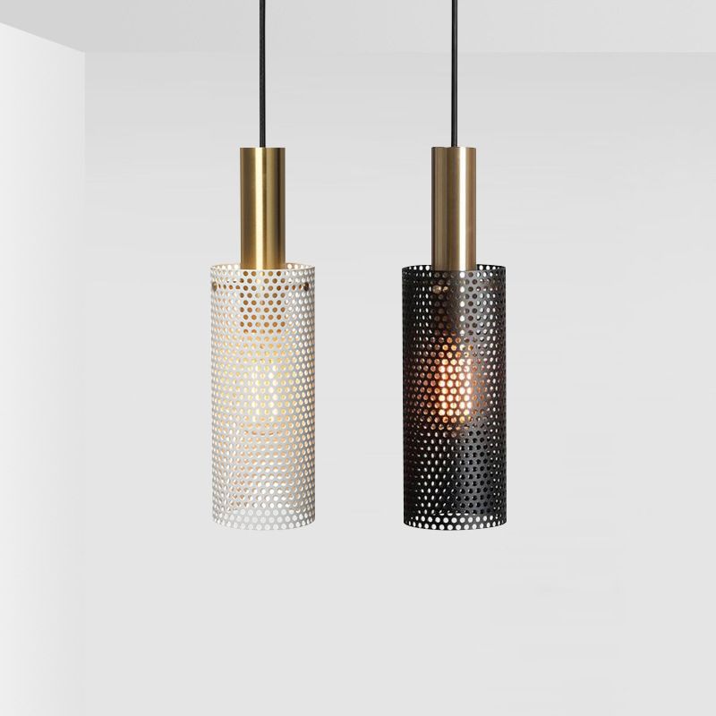 Cylindre Métal Pruste Pendante Light Simplicité Suspension Éclairage avec design creux pour salle à manger