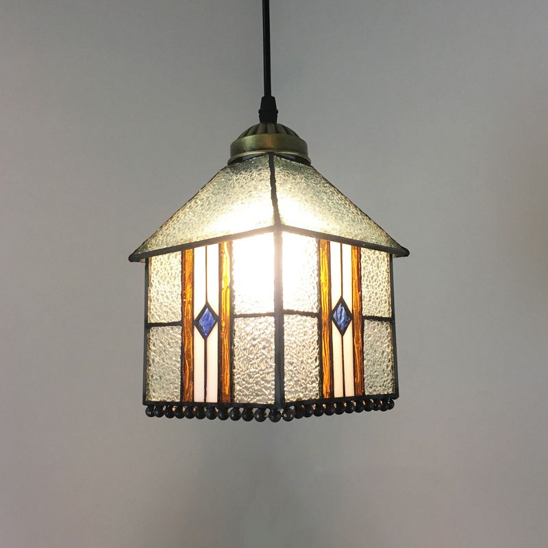 1 Light Pendant Lighting Mission Geometry Hand Cut Glass Hanging Light Fixture in Bronze