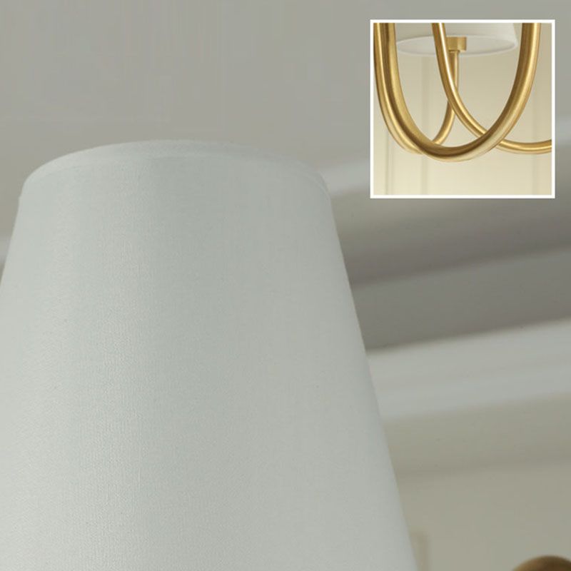 Traditional Classic Radial Pendant Light Copper Chandelier with White Fabrics Shade