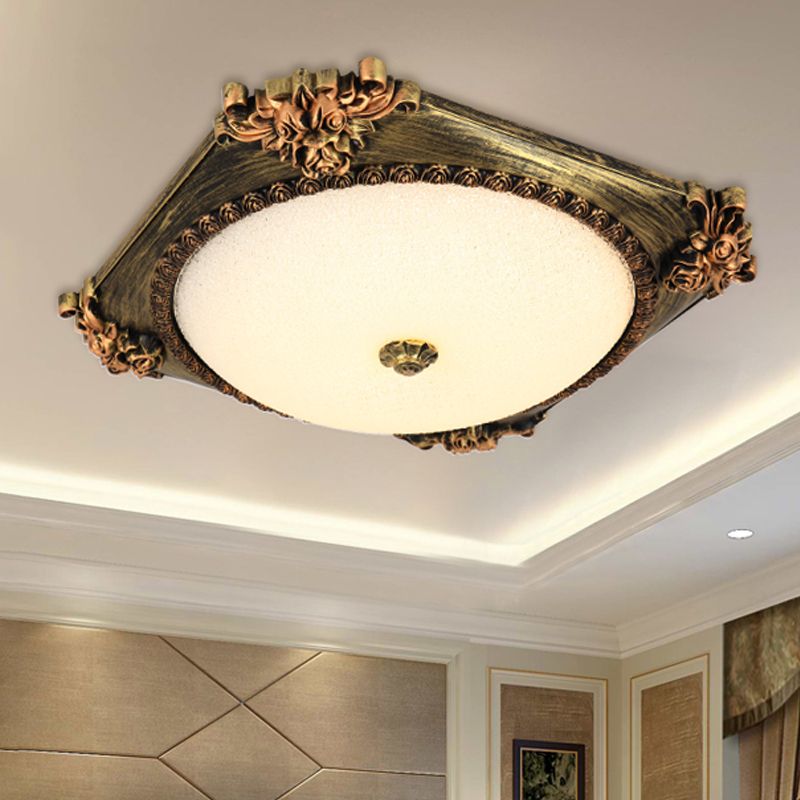Luminaire encastré en verre givré, bronze/cuivre, carré, LED, plafond de campagne, avec abat-jour rond