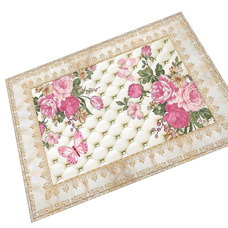 Novelty Floral Printed Rug Multi Color Polyster Area Carpet Anti-Slip Pet Friendly Washable Indoor Rug for Living Room