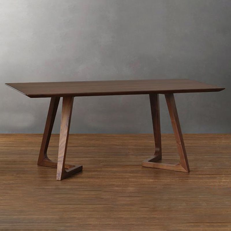 Rectangular Solid Wood Dining Table Modern Brown Furniture with Double Pedestal for Indoor