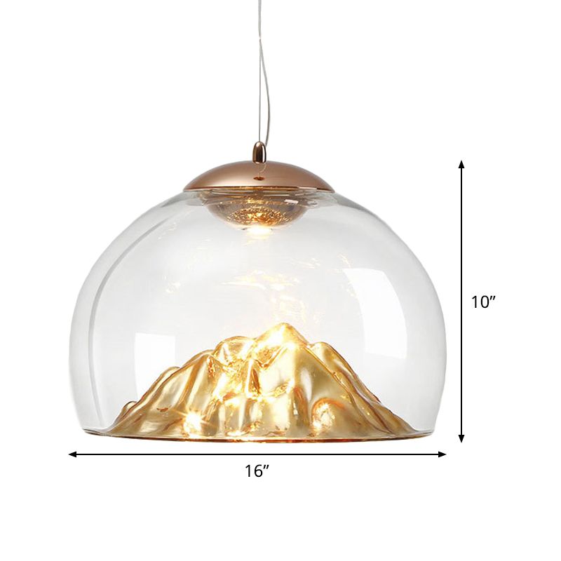 Helder glazen halfrond led hanger lamp eigentijds goud hangend licht met lava ontworpen bodem, warm/wit licht