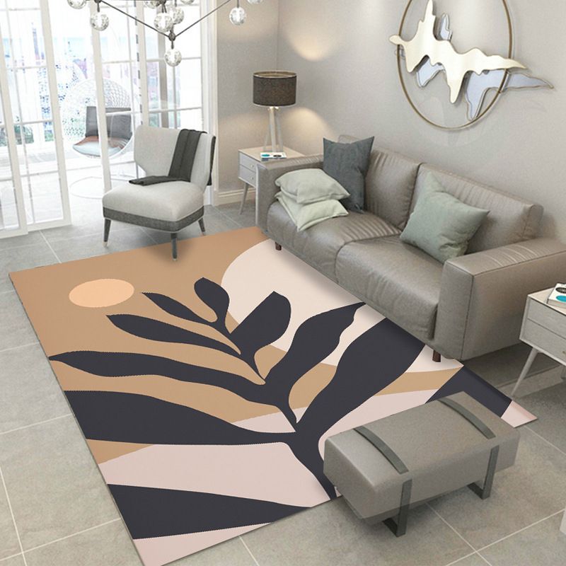 Contemporary Botanical Print Carpet Polyester Area Rug Non-Slip Backing Indoor Rug for Living Room
