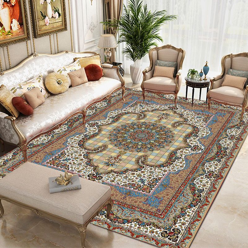 Blue Bohemian Rug Blending Graphic Rug Washable Indoor Rug for Living Room