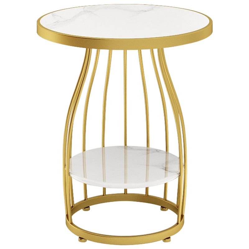 Modern Slate Round Side Table 19.6-inch Metal Pedestal End Table with Shelf