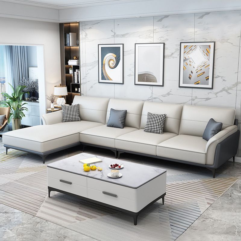 Faux Leather Pillow Back Sectional Sofa Flared Arm Sofa & Chaise