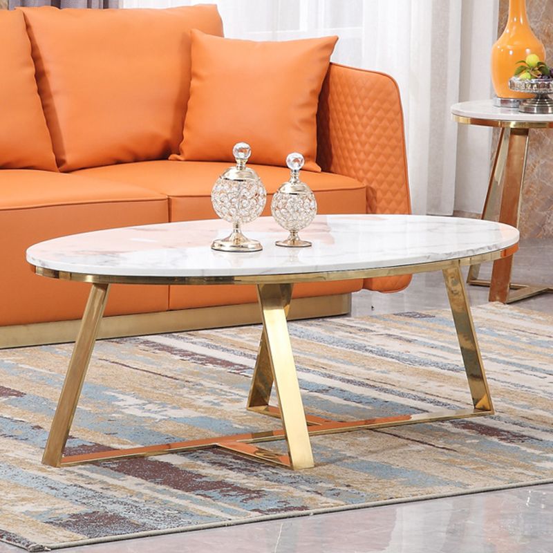 Luxurious Coffee Table Metal Cross Legs Cocktail Table in Gold