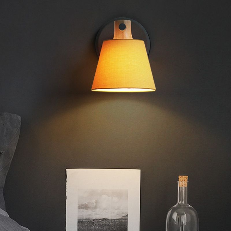 Barrel Fabric Wall Mount Light Rural Style 1 Bulb Yellow/Blue/Green Wall Lighting Ideas with Wooden Top