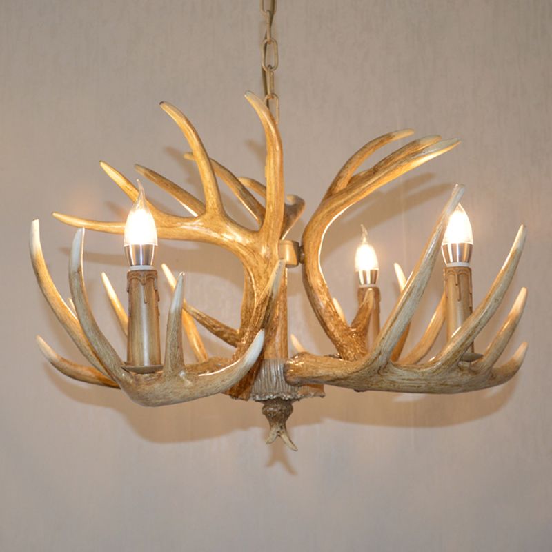Retro Deer Horn Shaped Chandelier Light Resin Pendant Light Fixture for Restaurant