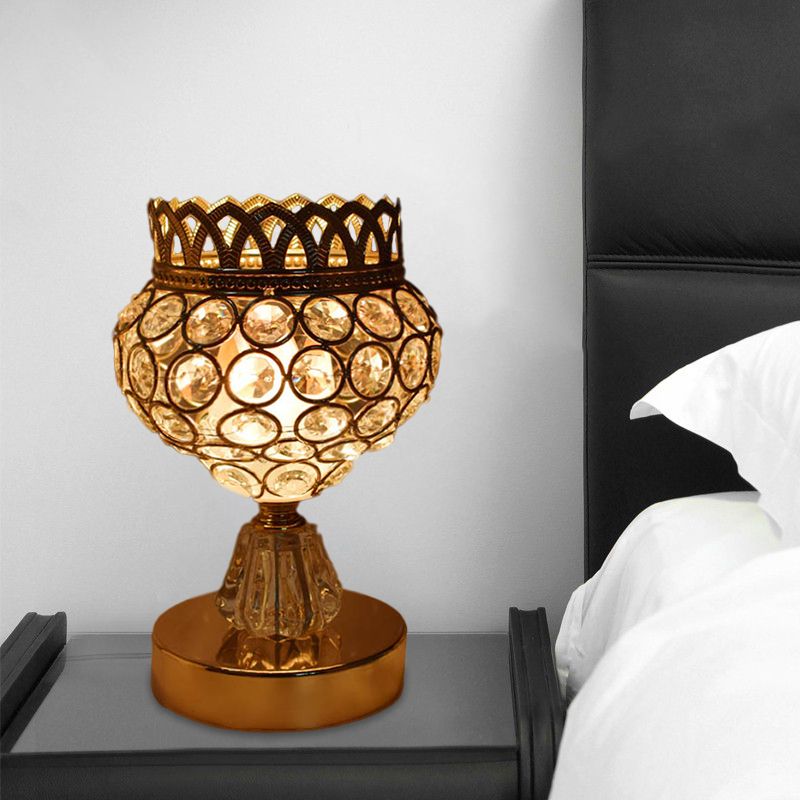 Cuboid/Globe/Crown Desk Light Contemporary Crystal Embedded Single Bedroom Night Table Lamp in Gold