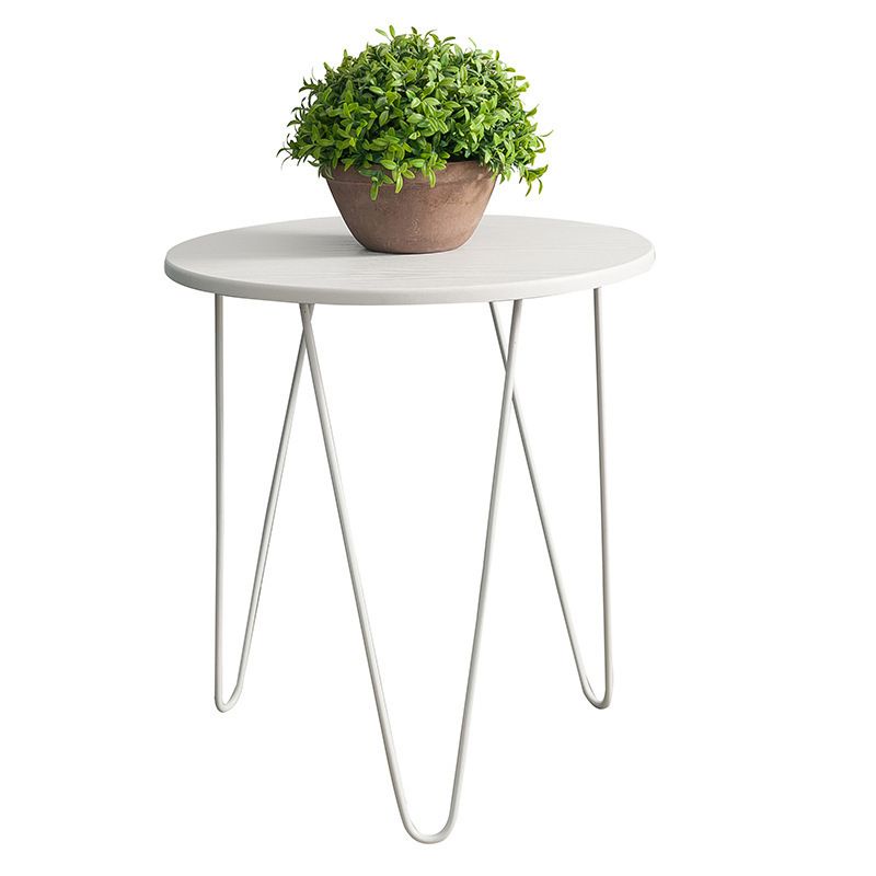 Solid Wood Round Top Side End Table with  Metal 3 Legs End Table