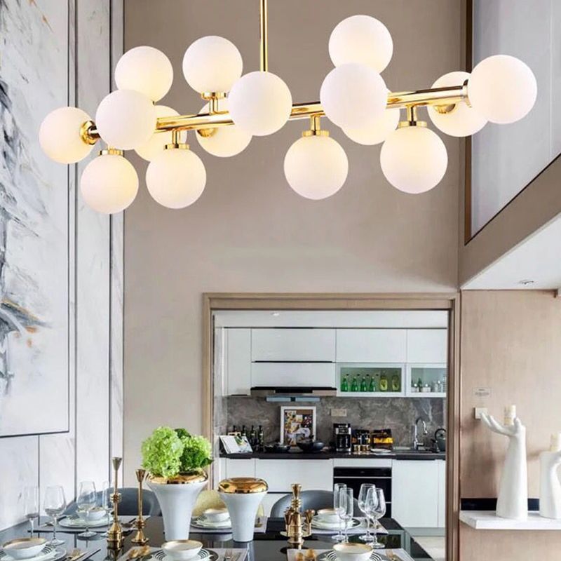 Ball-Shaped Island Chandelier Light Minimalist Style Glass Island Lighting Fixture