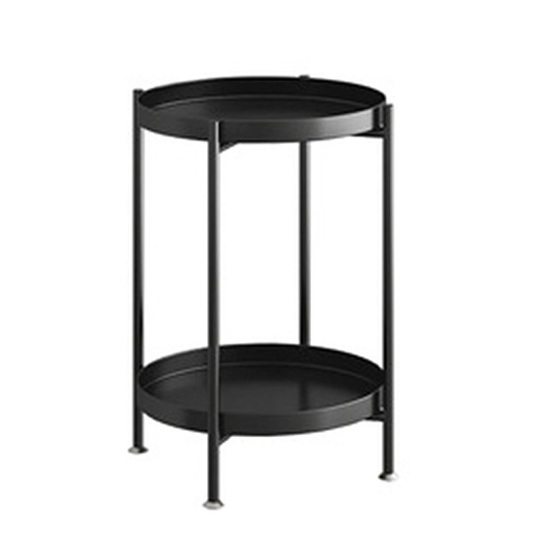 Mid-Century Metal Round Tray Top Side Table 4 Legs End Table with Shelf