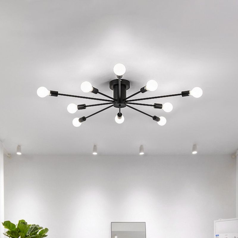 Minimal Sputnik Ceiling Mounted Light Metal Living Room Semi Flush Mount Chandelier