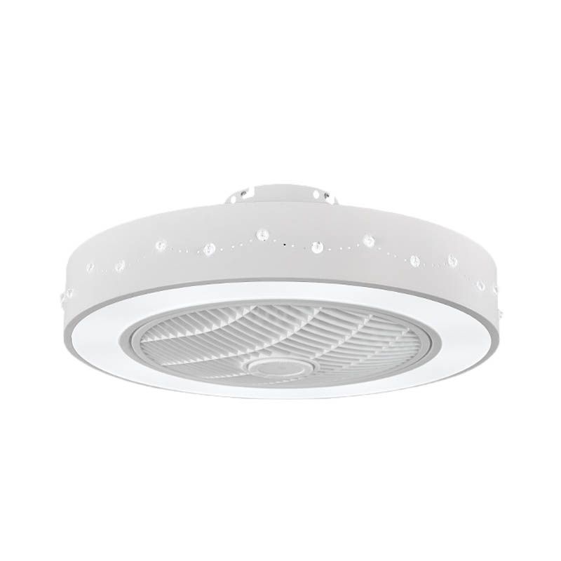 LED -Trommel/Box -Lüfter leichte minimalistische geschnitzte Kristall unsichtbare Klingen Deckenlampe in Weiß