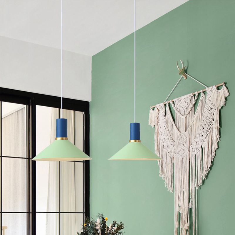 Bowl/Cone/Funnel Metal Hanging Ceiling Light Minimalist 1 Light Blue/Pink/Yellow Pendant Lamp