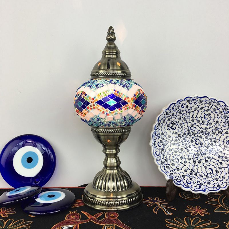 Kugelförmige Tischlampe Traditionelle blau/grün/fluoreszierende gelbe Glas 1 Glühbirnen Wohnzimmer -Aufgabenbeleuchtung