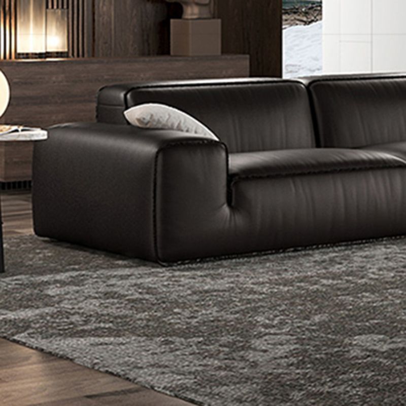 Black Genuine Leather Sectionals 30.7" H Square Arm Sectional Sofa Set