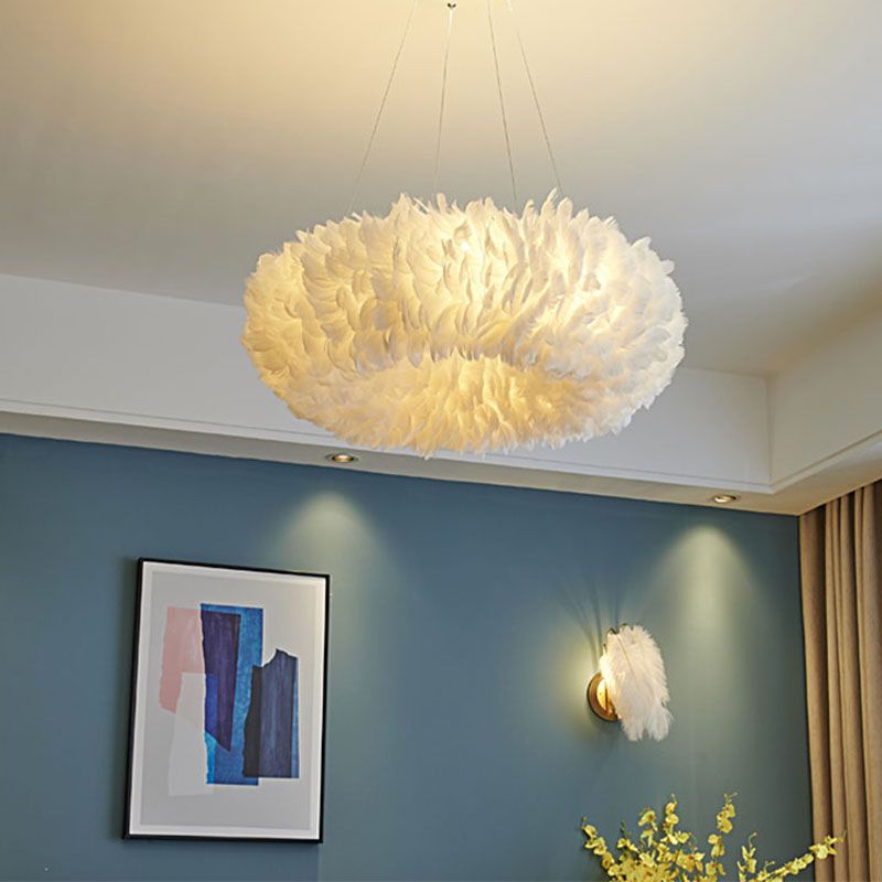 Multi-Kopf-Kronleuchterleuchten moderner Kronleuchter-Anhängerlampe mit weißem Federschatten